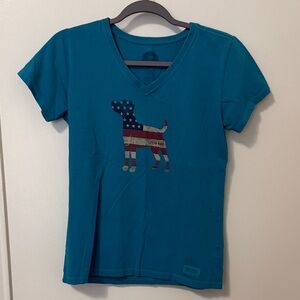 Life Is Good Teal Dog Graphic T-Shirt